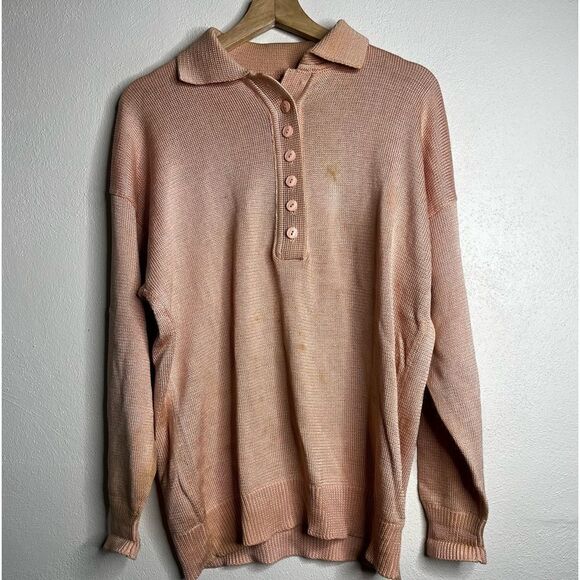 Vintage 70s Henley pullover sweater men’s size XL pink - Picture 1 of 7